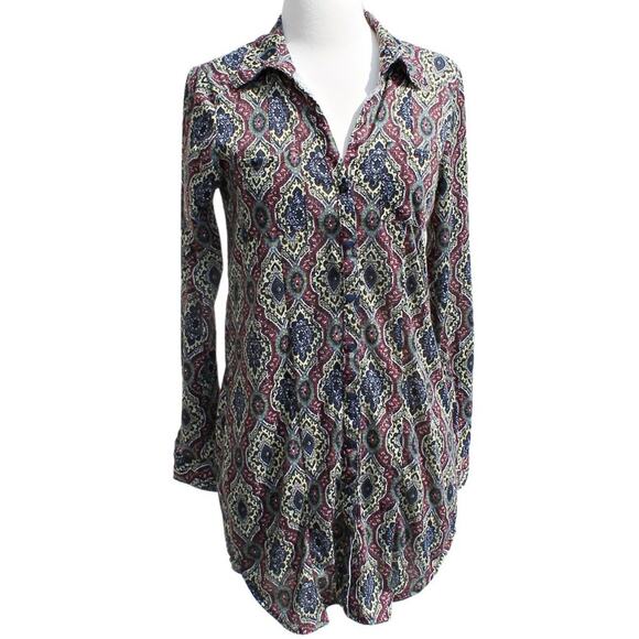 Passport Tops - Passport Women's Boyfriend Night Shirt Paisley Print Button Down Size Small